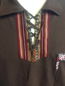 Brown Short Sleeve Peruvian Shirt, Size XL