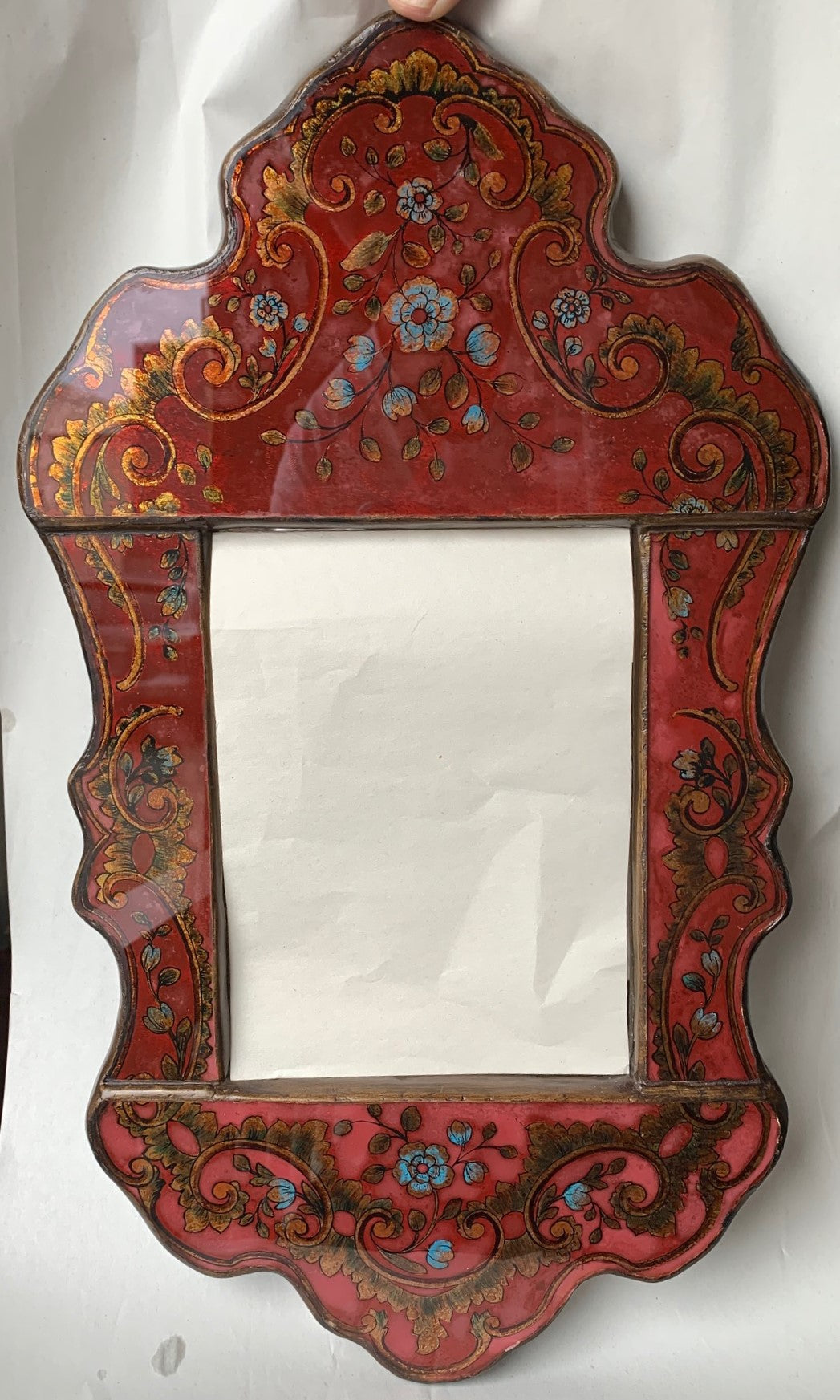 Reverse painted glass mirror Isabellina Red with Gold