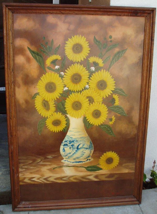 hand painted Sunflowers in Vase
