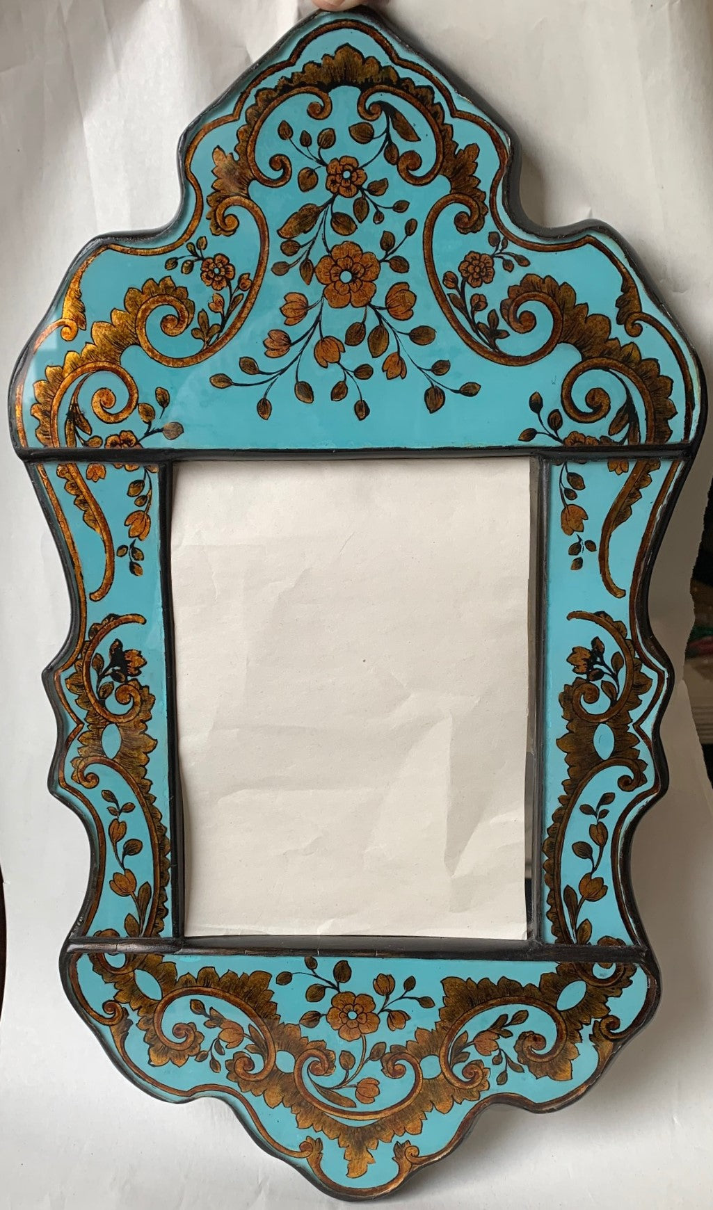 Reverse painted glass mirror Isabellina Turquoise with Gold